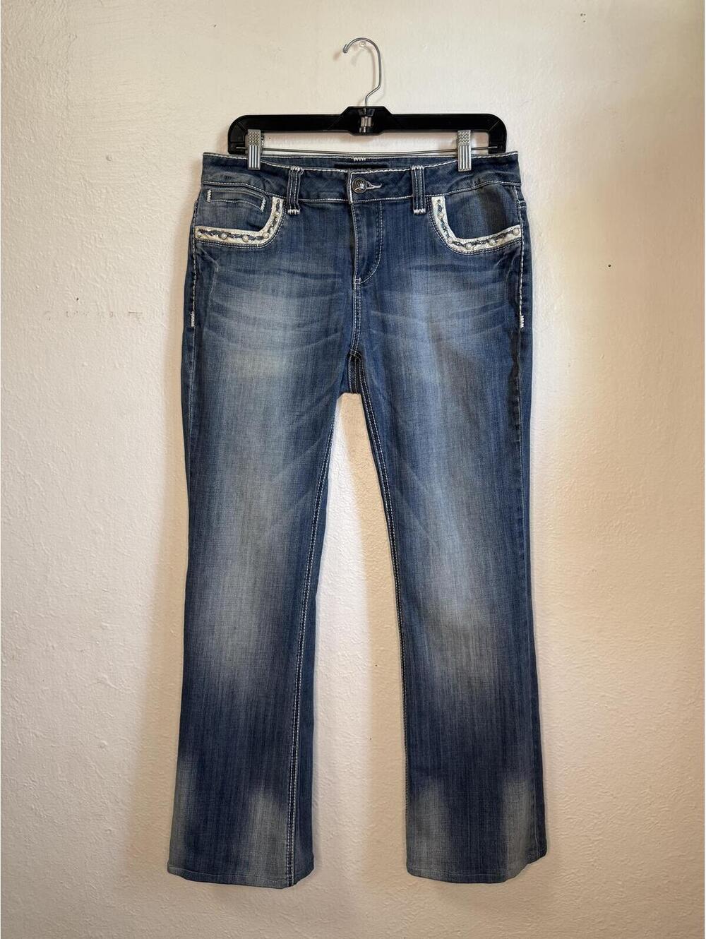 Vtg Cello Women’s 14 Bootcut Jeans Embellished Rhinestones Mid Rise Stretch Y2K